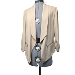 C'est Toi Women's Open Front Jacket Size Large Zippered Pockets Tan